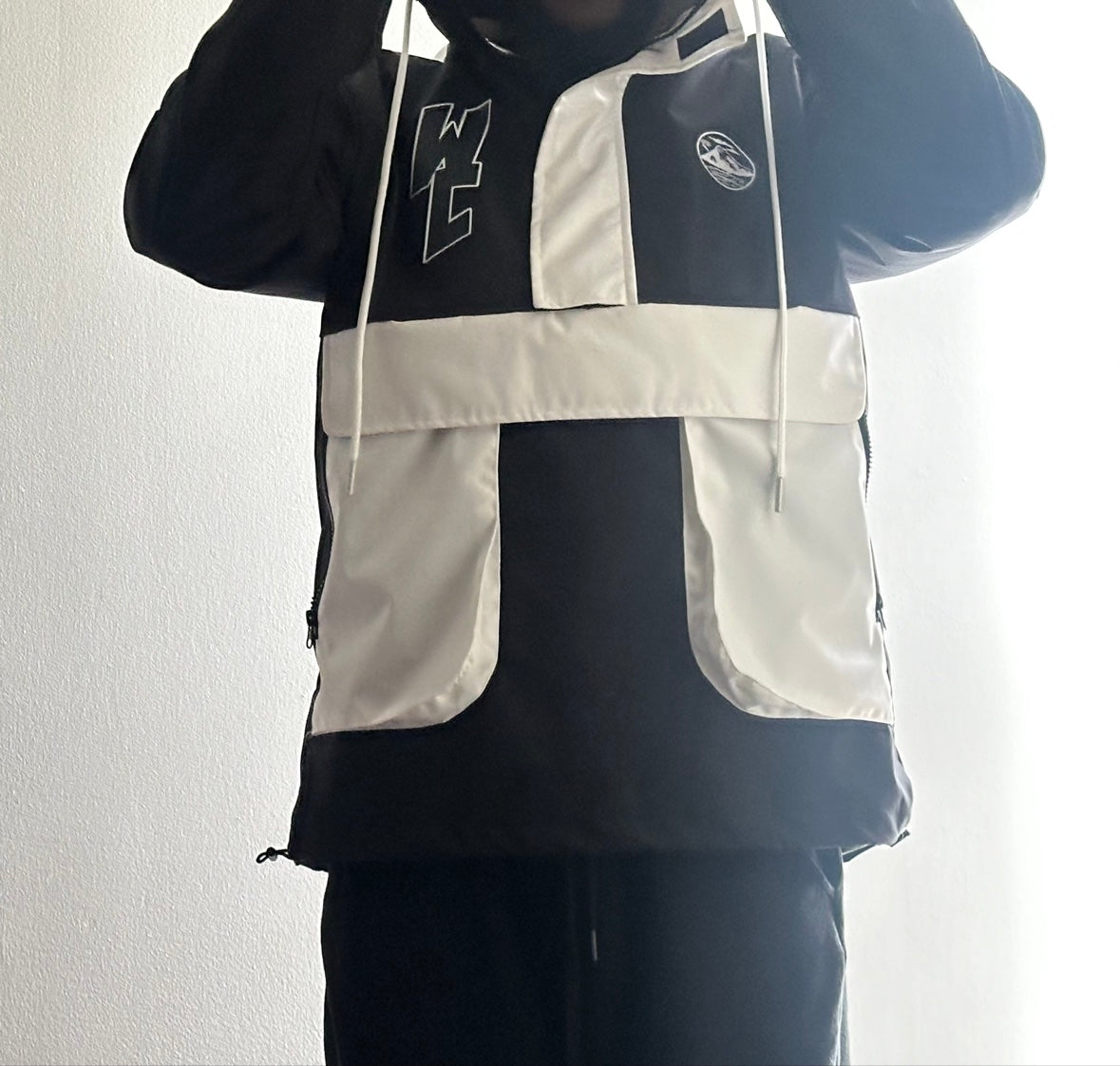 WCNY Windbreaker — Black & White colorway, front view