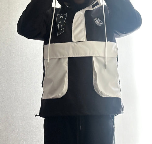 WCNY Windbreaker — Black & White colorway, front view