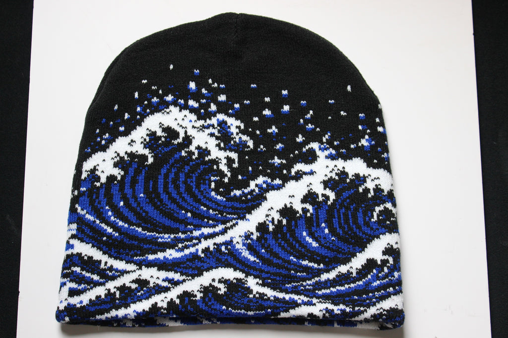 Waves Never Die Jacquard Beanie - Black, back wave pattern
