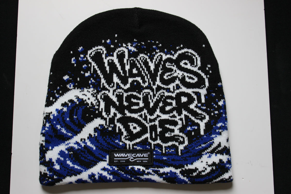 Waves Never Die Jacquard Beanie - Black, front