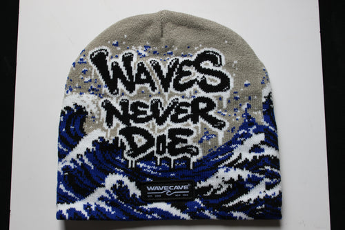 Waves Never Die Jacquard Beanie - Grey, front